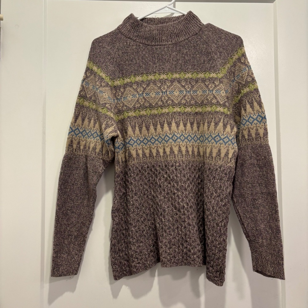Woolrich Womens Purple Fair Isle Mock Neck Cotton Angora Blend Sweater S 13656